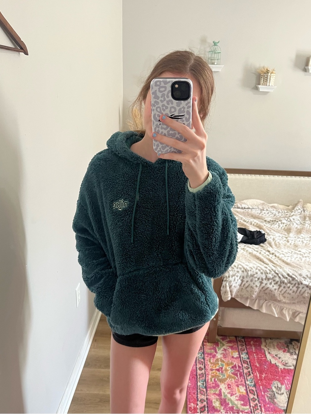 Nike Sportswear Womens Fuzzy Fleece Hoodie Sweatshirt Teal Blue Green Sz S